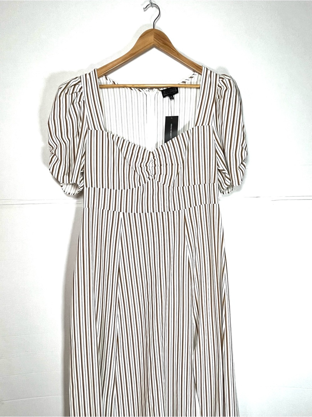 DANIELLE BERNSTEIN White and Brown Striped Square-Neck Maxi Dress